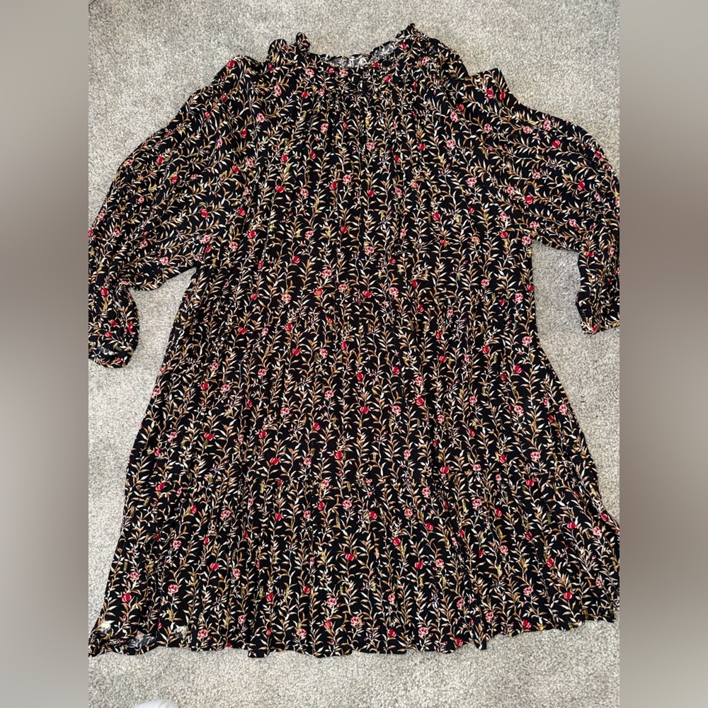 Zara - girls black floral/sparkly flowy dress with front buttons